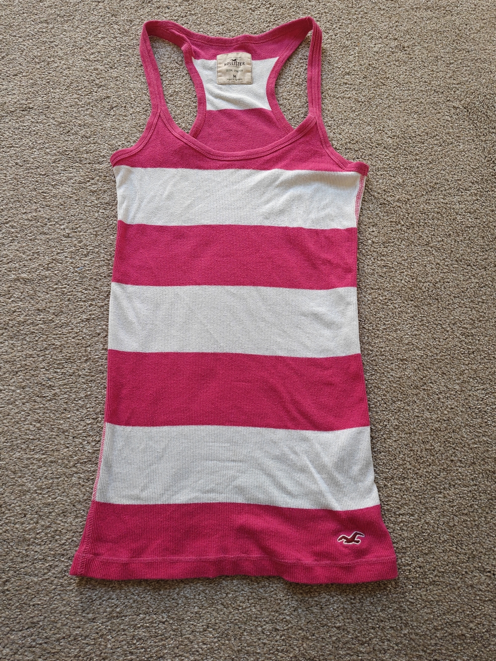 Hollister Hot Pink & White Striped Racerback Tank Top